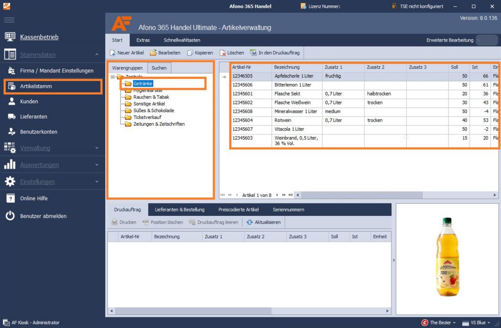 Kassensoftware Afono 365 Handel: Kassensoftware mit Warenwirtschaft