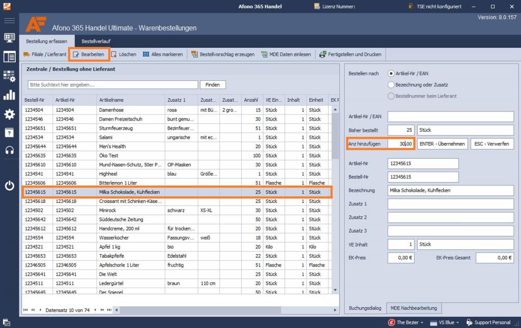 Kassensoftware Afono 365 Handel: Bestellungen