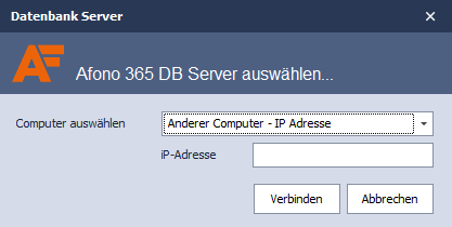 Kassensoftware Afono 365 Handel: Installation Serverauswahl